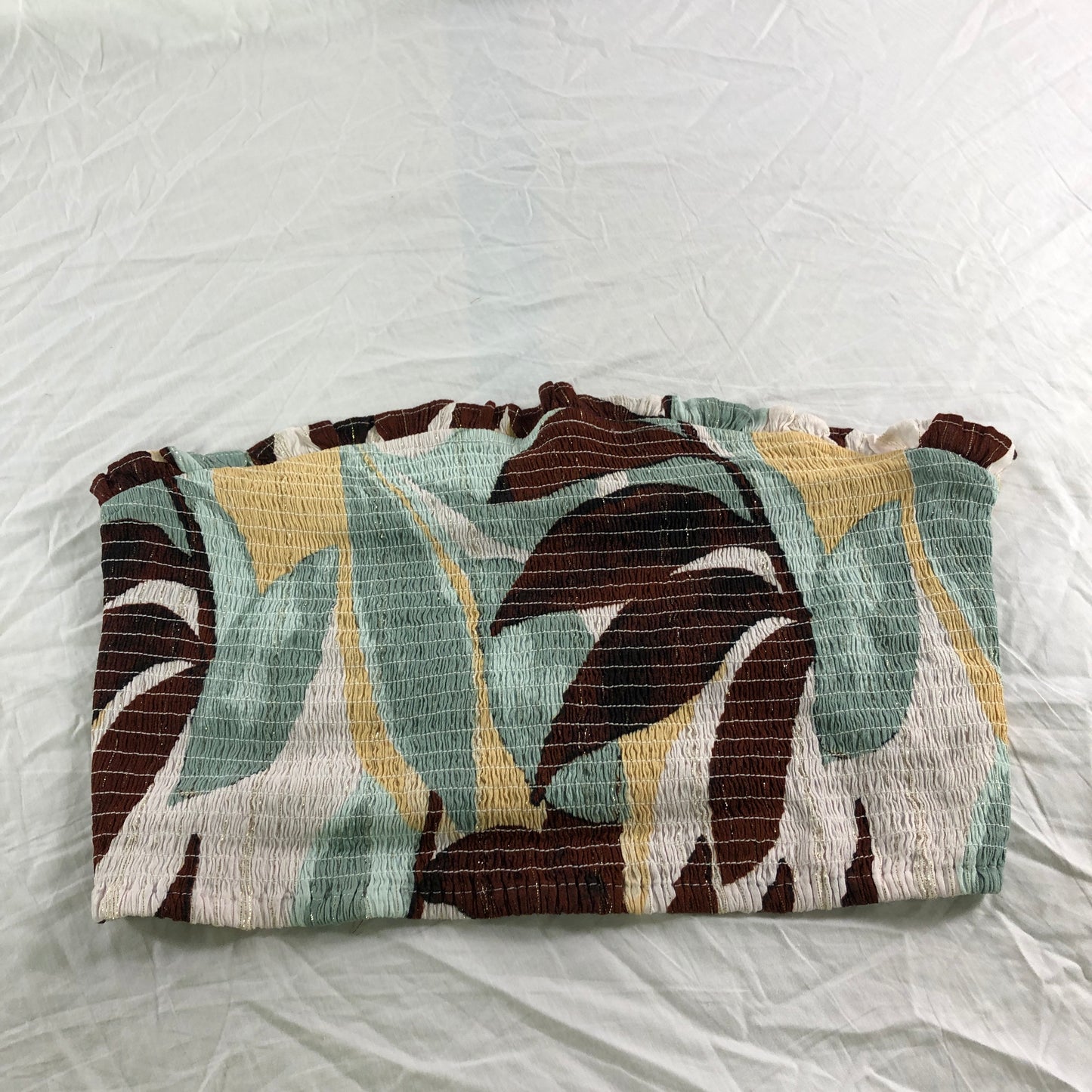 River Island Leaf Print Shirred Bandeau Top - Size 14
