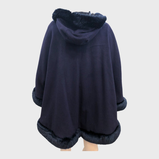 Jacques Vert Navy Fur Trim Cape