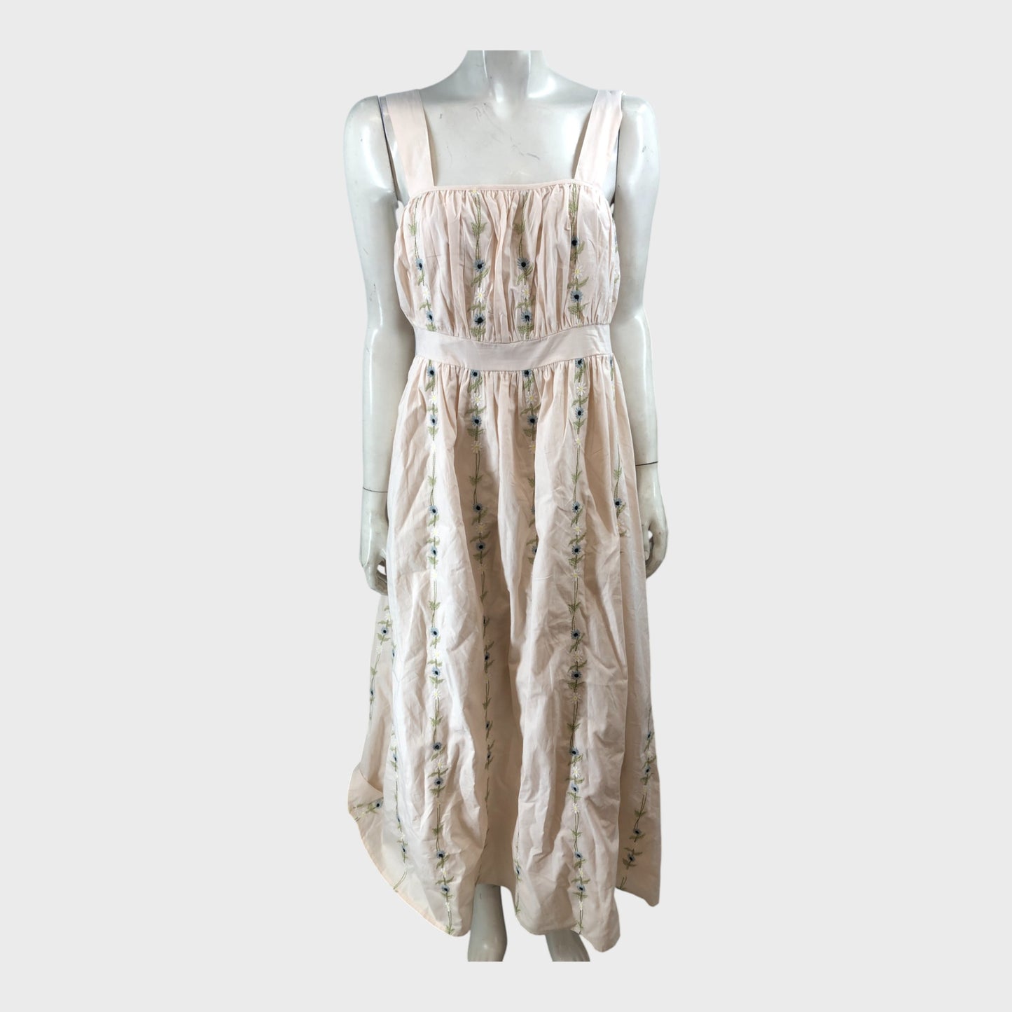 Women's Embroidered Floral Midi Sleeveless Summer Dress