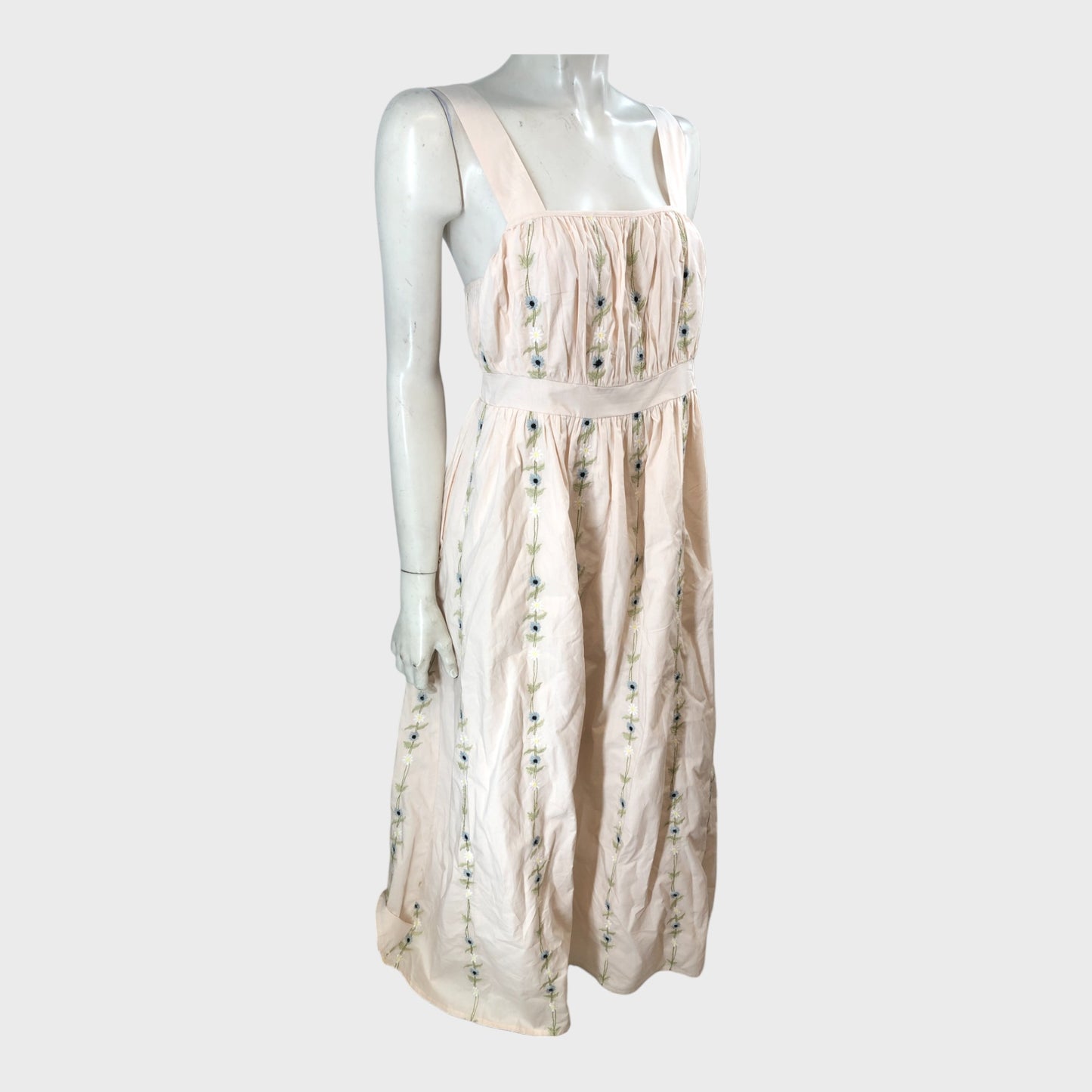 Women's Embroidered Floral Midi Sleeveless Summer Dress
