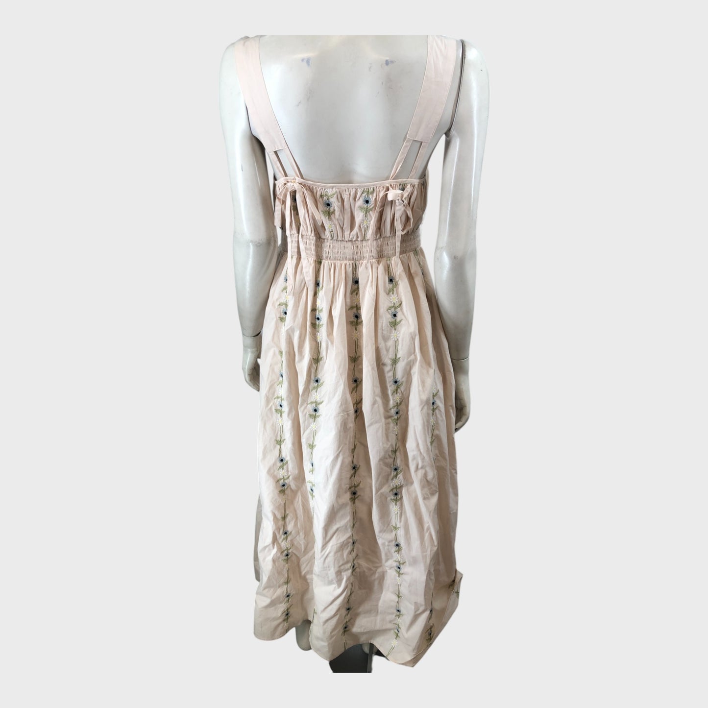 Women's Embroidered Floral Midi Sleeveless Summer Dress