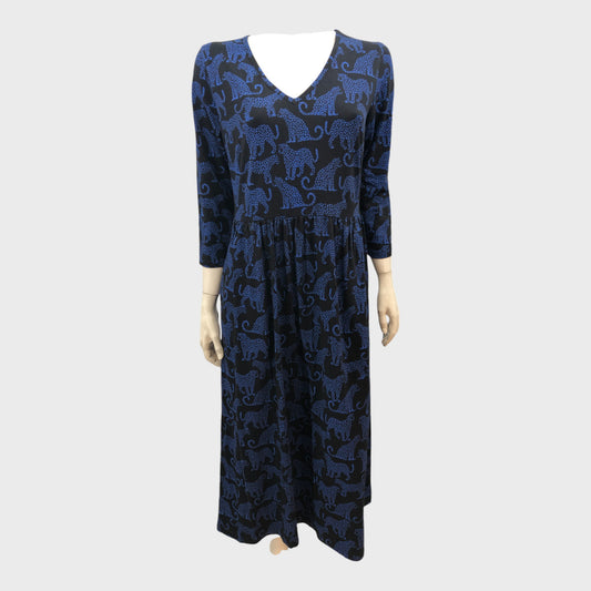 Blue Branded V Neck Leopard Dress