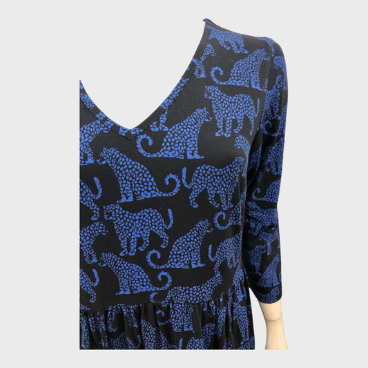 Blue Branded V Neck Leopard Dress