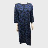 Blue Branded Leopard Crew Neck Dress