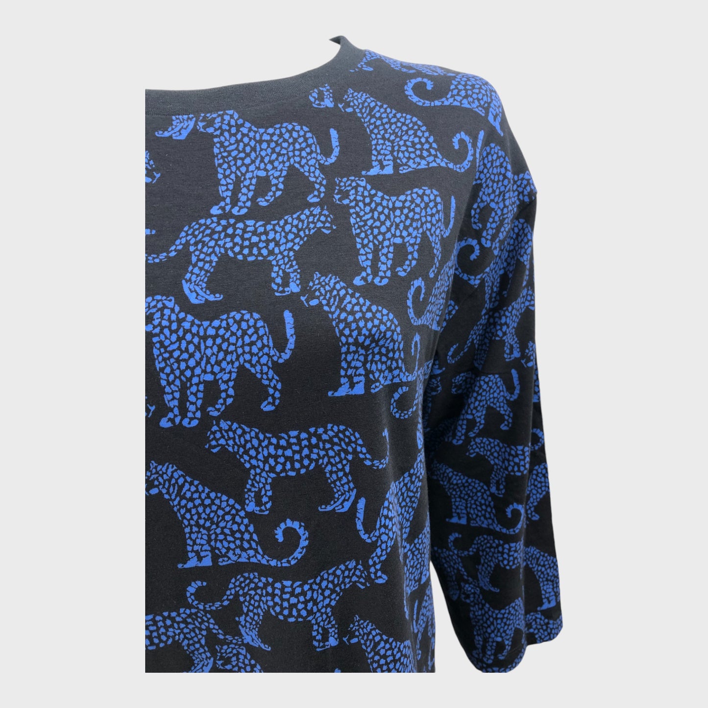 Blue Branded Leopard Crew Neck Dress