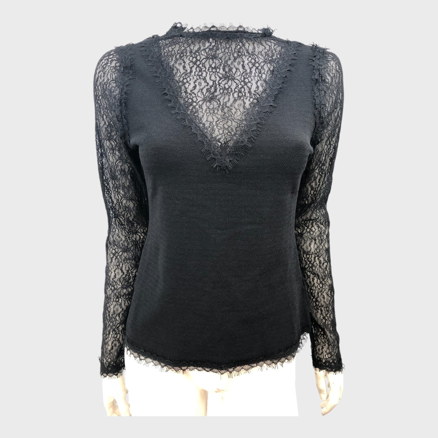 Black Branded Lace Top