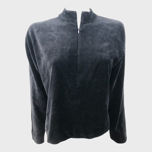 Black Velvet Zip High Neck Top