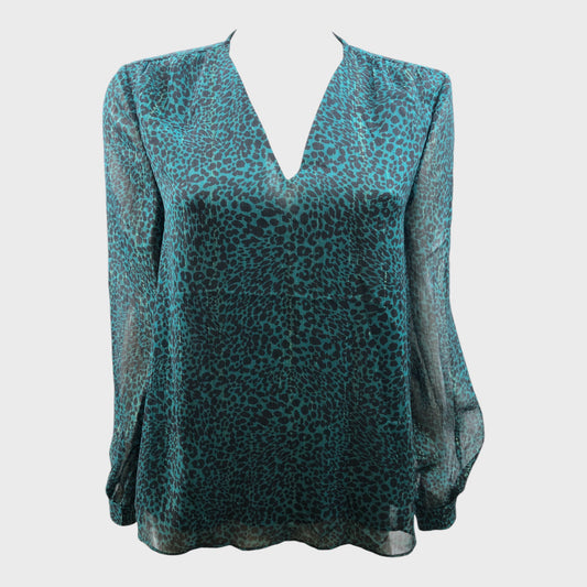 Sea Green Branded Leopard Print Blouse