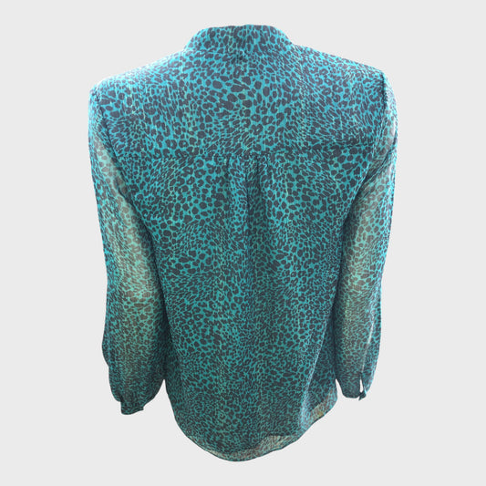 Sea Green Branded Leopard Print Blouse