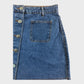 DENIM Button Front Skirt Women's Pockets Blue Jean Frayed Hem