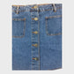 DENIM Button Front Skirt Women's Pockets Blue Jean Frayed Hem