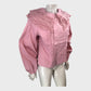 Vintage Pink Lace Collar Shirt Women's Victorian Style Long Sleeve Blouse