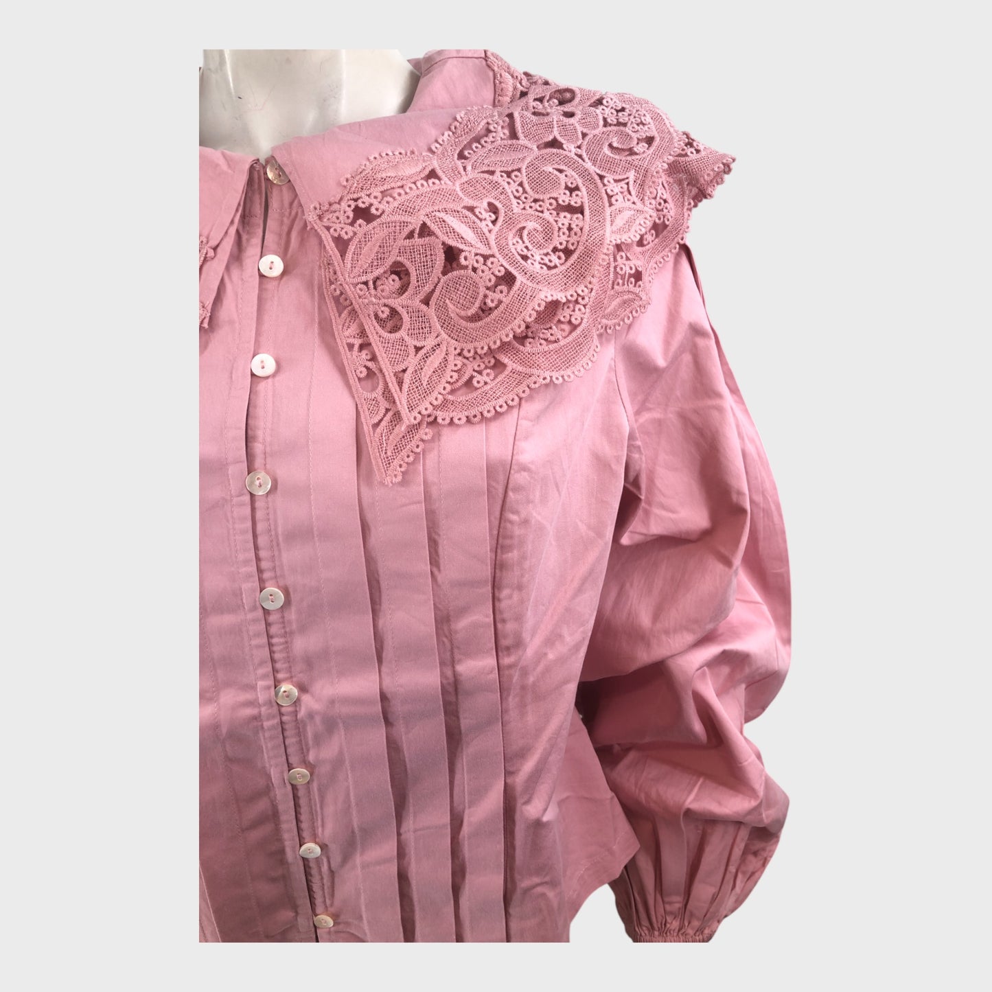 Vintage Pink Lace Collar Shirt Women's Victorian Style Long Sleeve Blouse