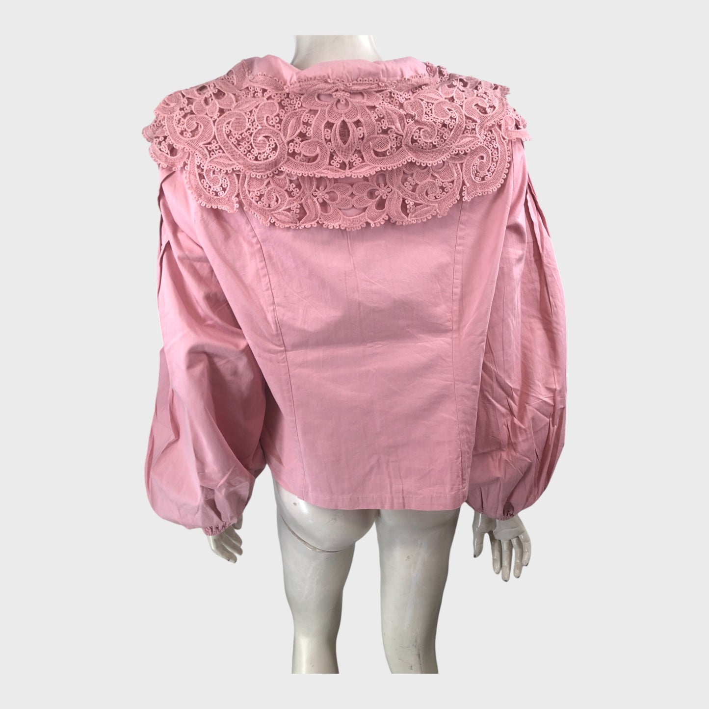 Vintage Pink Lace Collar Shirt Women's Victorian Style Long Sleeve Blouse