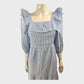 Branded Midi Dress Women's Striped Puff Sleeve Cotton Blend Ruffled Blue