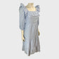 Branded Midi Dress Women's Striped Puff Sleeve Cotton Blend Ruffled Blue