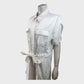 White Jumpsuit Women's Collared Belted Short Sleeve Pockets Casual Outfit