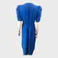 BLUE V-Neck Midi Dress Women's Puff Sleeve Elegant Casual
