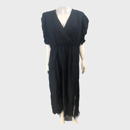 BLACK Wrap Maxi Dress Women's Short Sleeve V-Neck Elegant Style