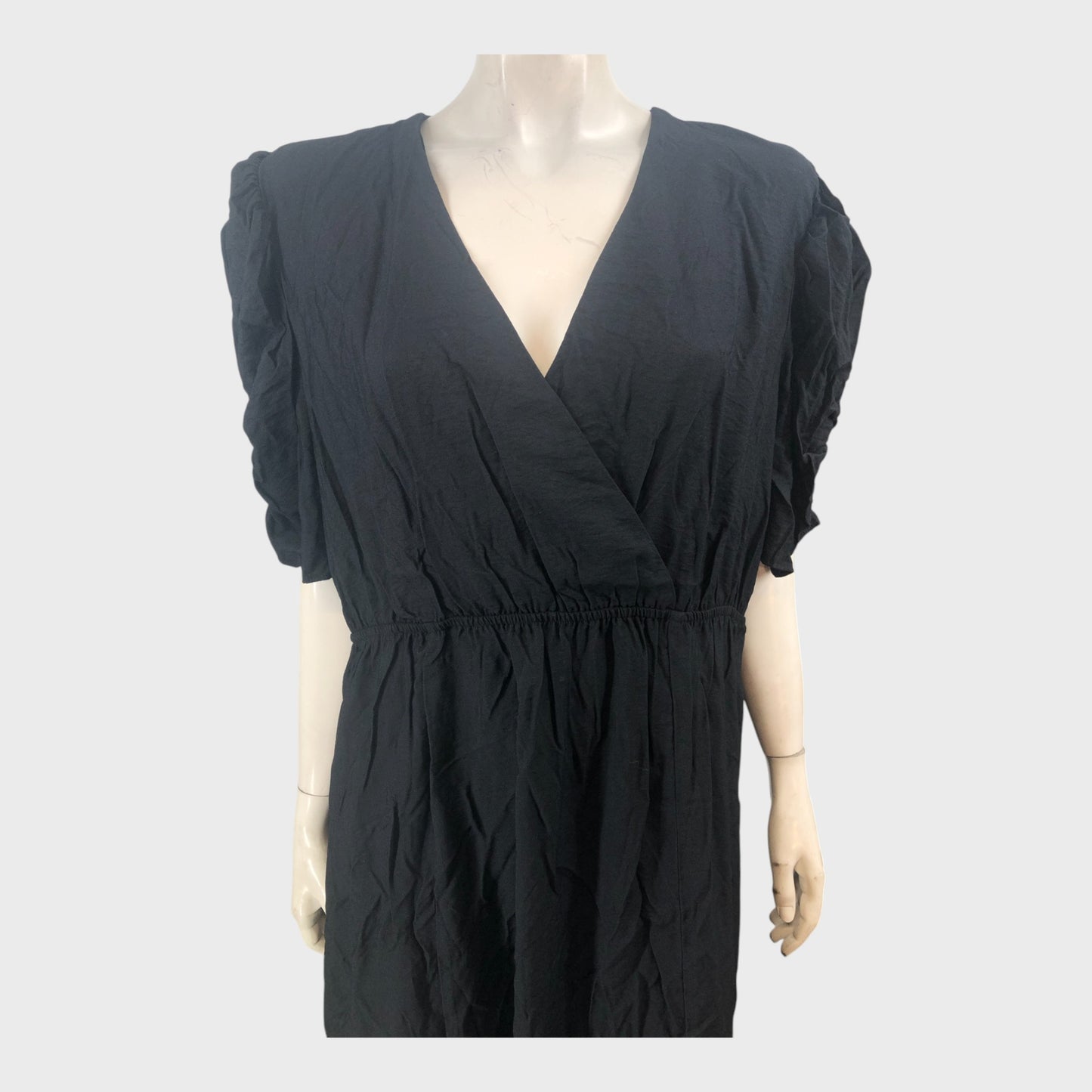 BLACK Wrap Maxi Dress Women's Short Sleeve V-Neck Elegant Style