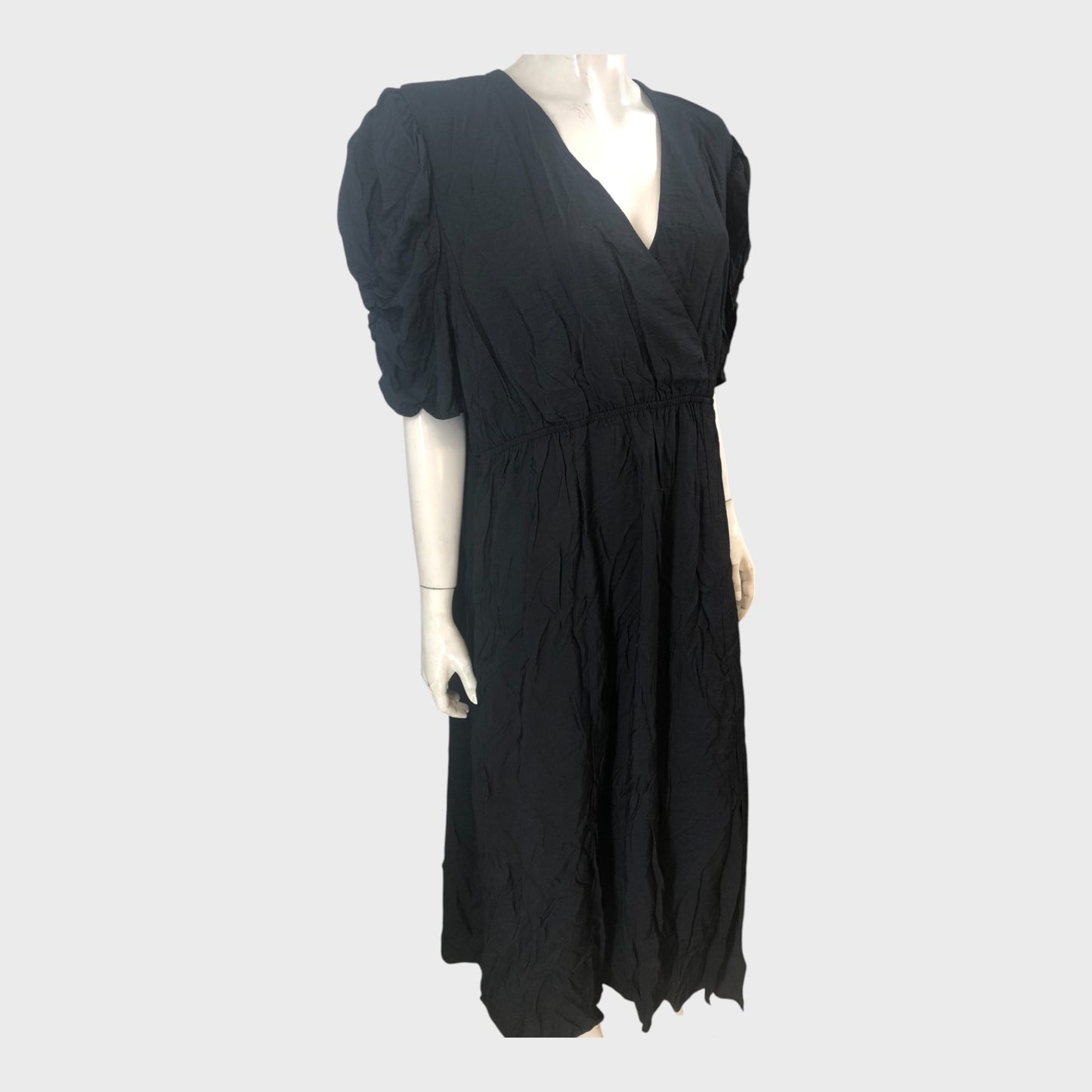 BLACK Wrap Maxi Dress Women's Short Sleeve V-Neck Elegant Style