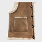 Branded Vest Women's Button Front Faux Fur Trim Brown Winter Warm