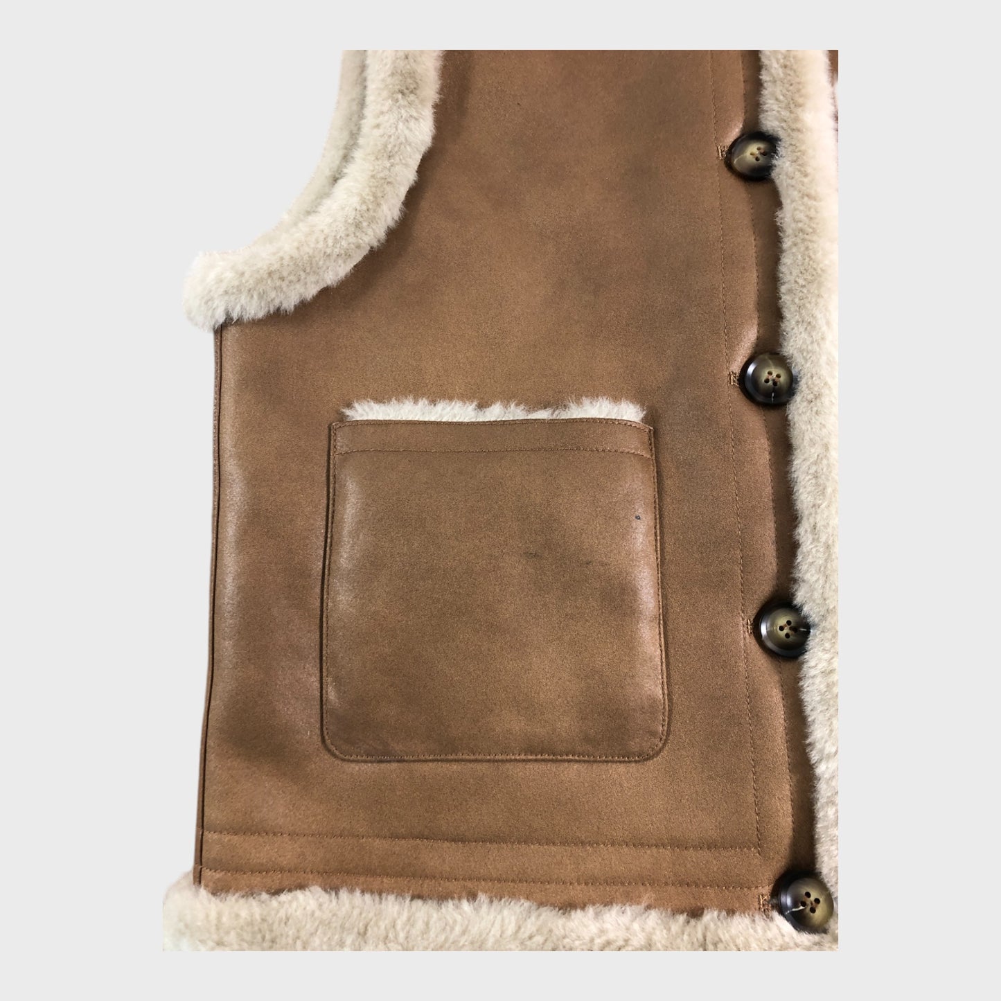 Branded Vest Women's Button Front Faux Fur Trim Brown Winter Warm
