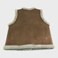 Branded Vest Women's Button Front Faux Fur Trim Brown Winter Warm