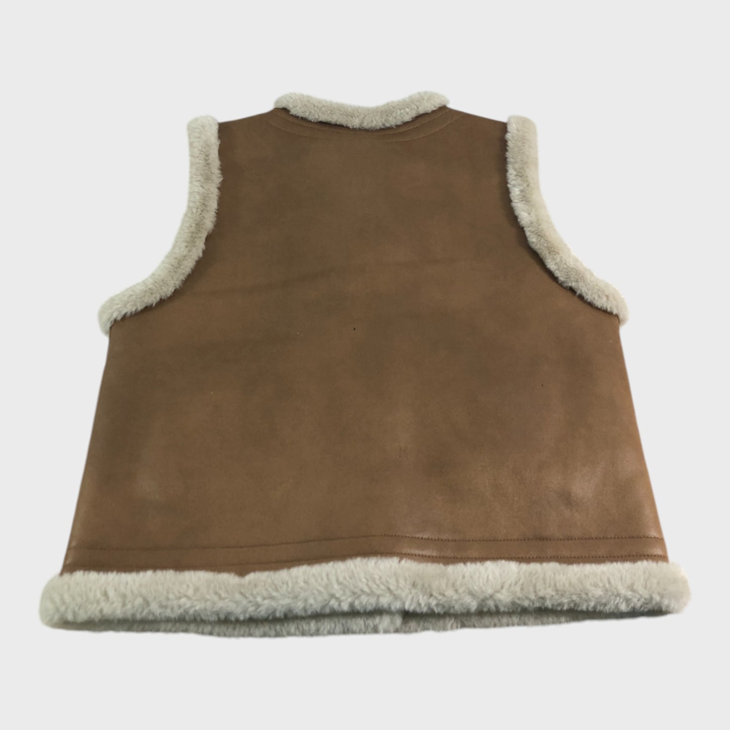 Branded Vest Women's Button Front Faux Fur Trim Brown Winter Warm
