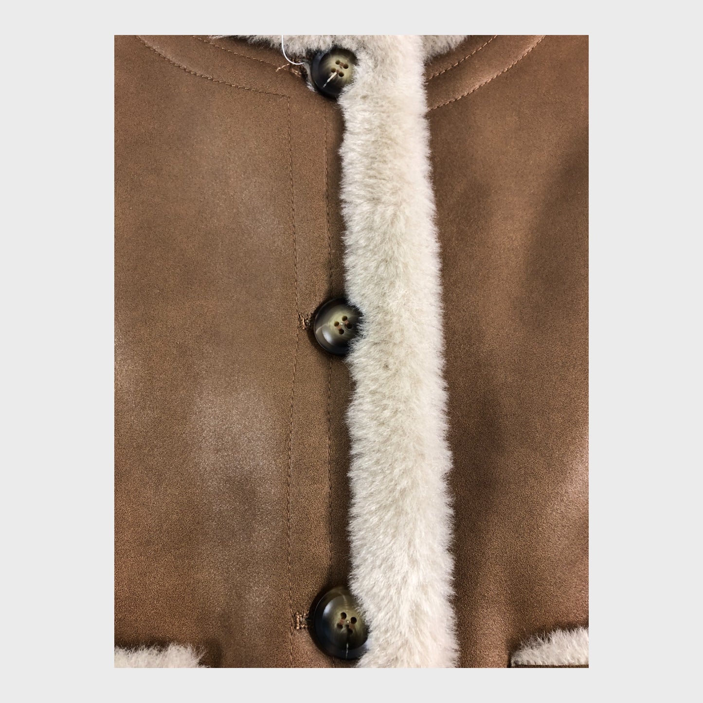 Branded Vest Women's Button Front Faux Fur Trim Brown Winter Warm