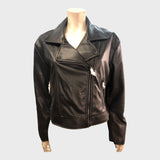 BLACK Women's Faux Leather Biker Jacket Zip Pockets Fashion UK12