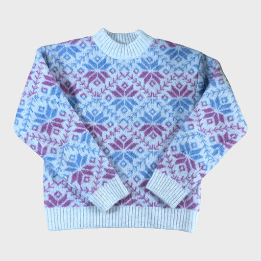 Kids Pink & Blue Wool Blend Snowflake Jumper