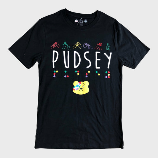 Black Pudsey Bear Sign Language T-Shirt - XS