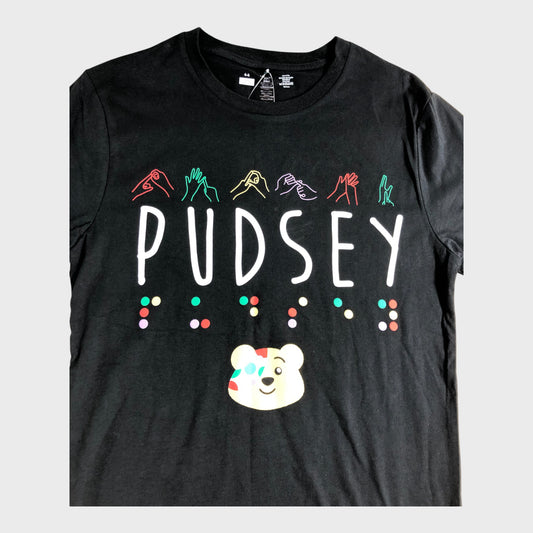 Black Pudsey Bear Sign Language T-Shirt - XS