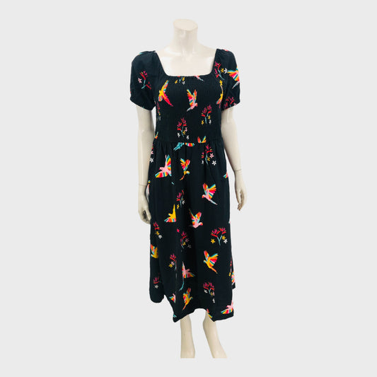 Jolene Midi Shirred Dress with Parrot Print