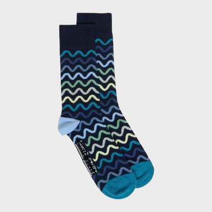 Navy Branded Squiggle Wavy Socks