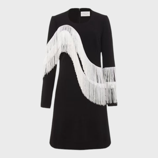 Branded Black And White Fringe Short Dress