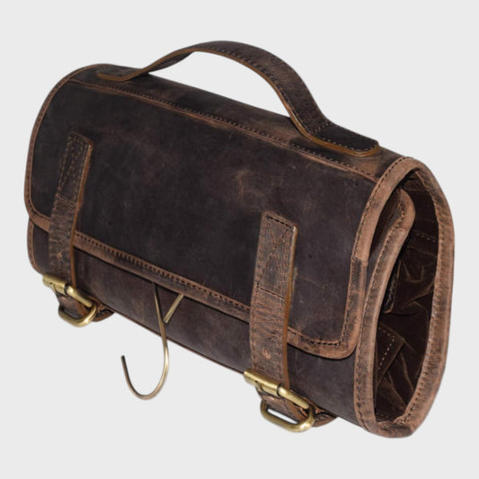 Full Grain Leather Vintage Hanging Toiletry Bag