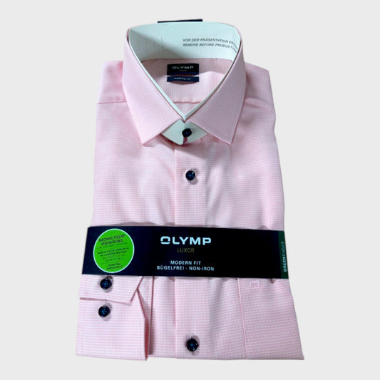 Olymp Luxor Pink Checked Shirt - Size Large