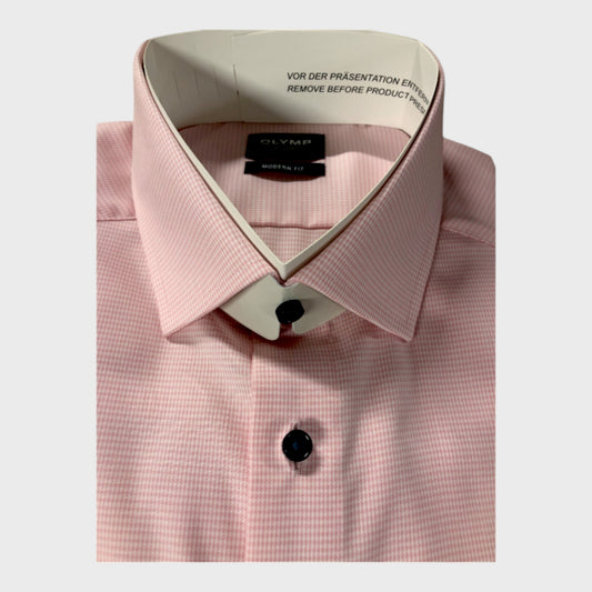 Olymp Luxor Pink Checked Shirt - Size Large