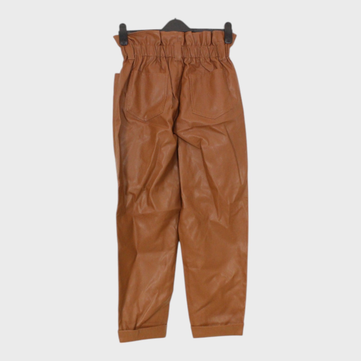 Women's Brown Button-up Leather-look Trousers