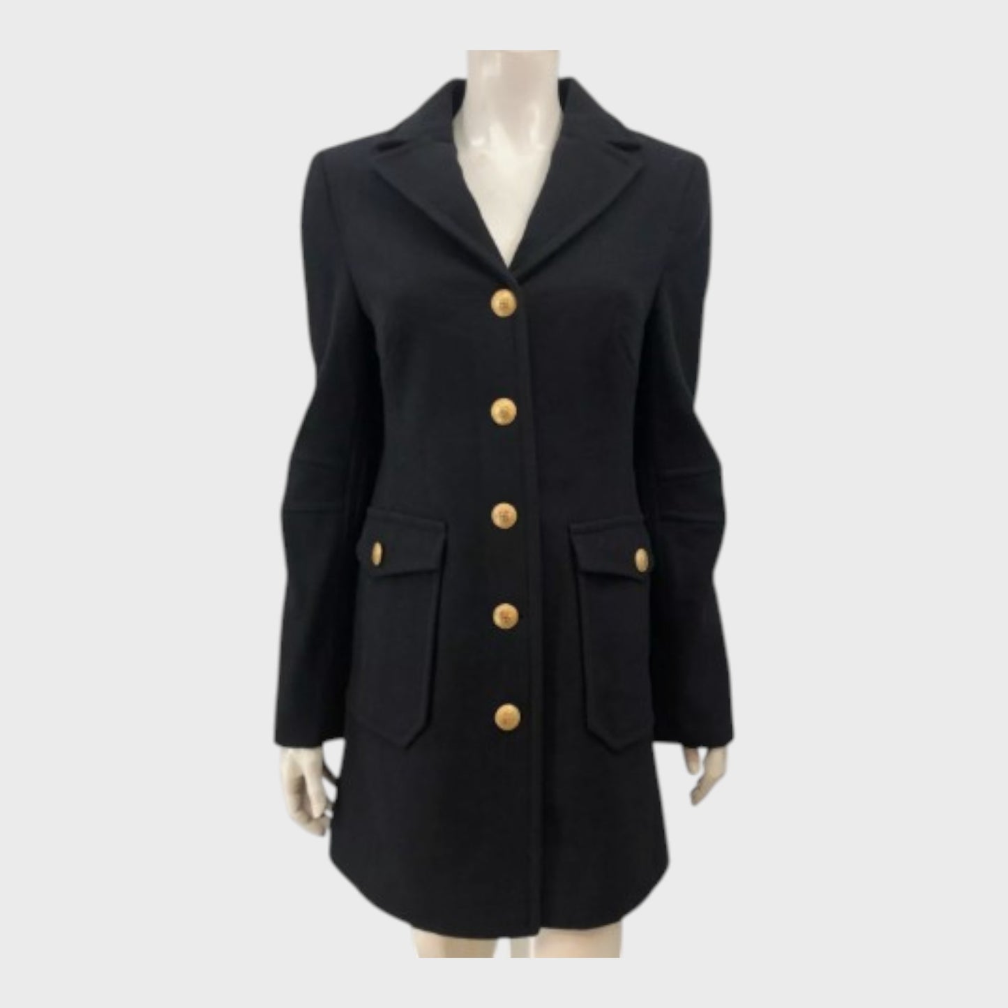 Branded Black A Line Coat - Size 8
