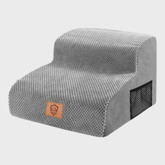 Grey Two Tier Pet Stairs - For Smaller Dogs