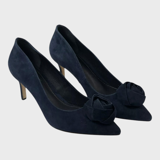 Branded Blue Rosette Adornment Suede Court Shoes - UK6