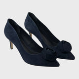 Branded Blue Rosette Adornment Suede Court Shoes - UK6