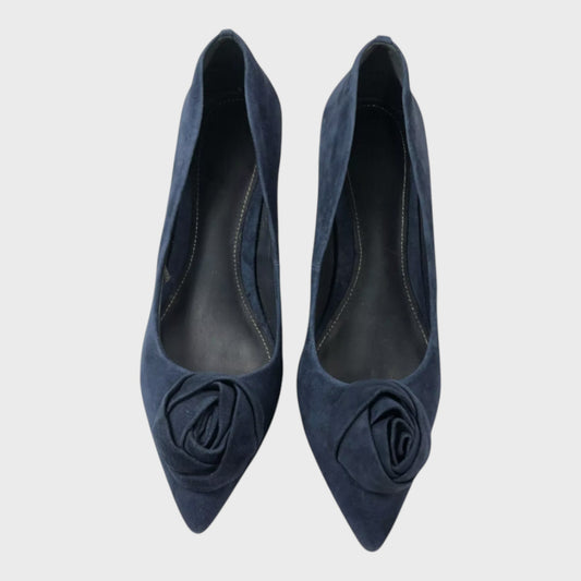 Branded Blue Rosette Adornment Suede Court Shoes - UK6