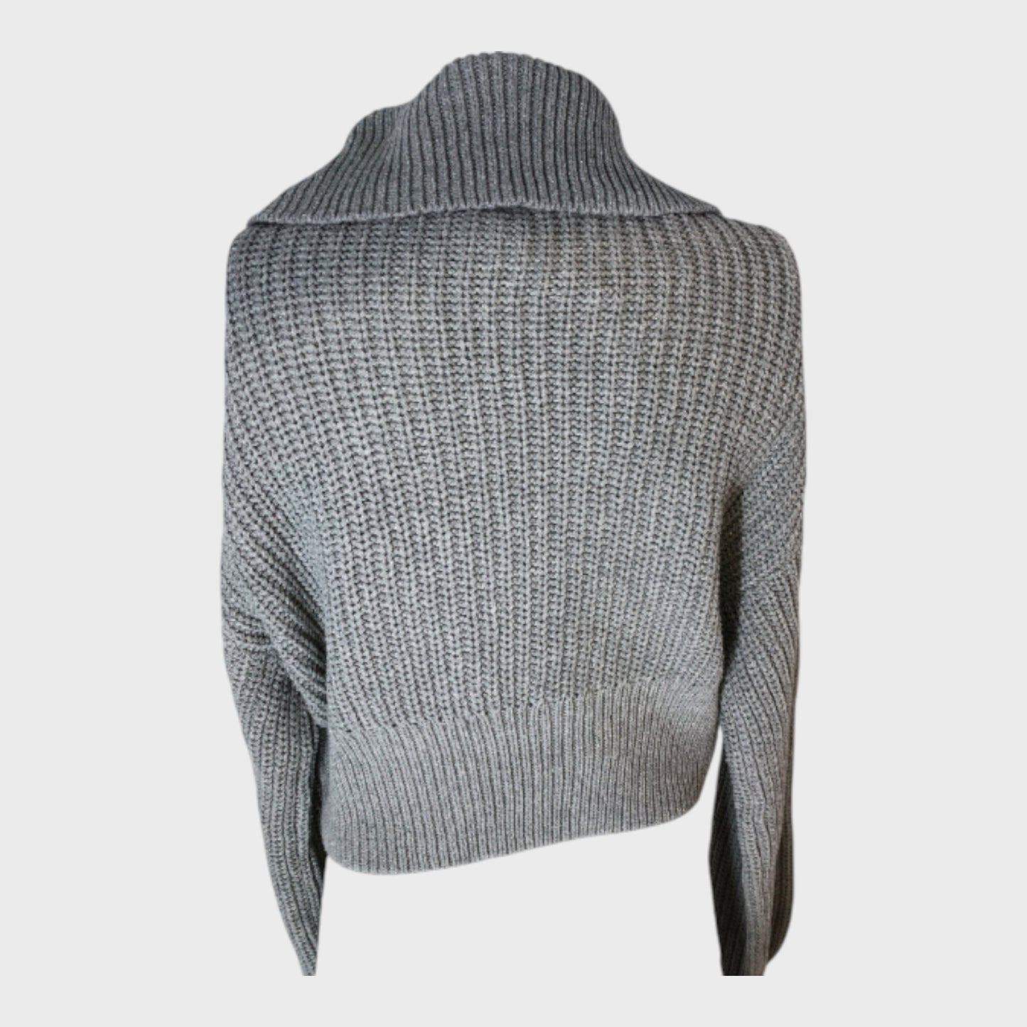 GREY Knitted Pullover Jumper Women's Size UK 12 Half-Zip Long Sleeve