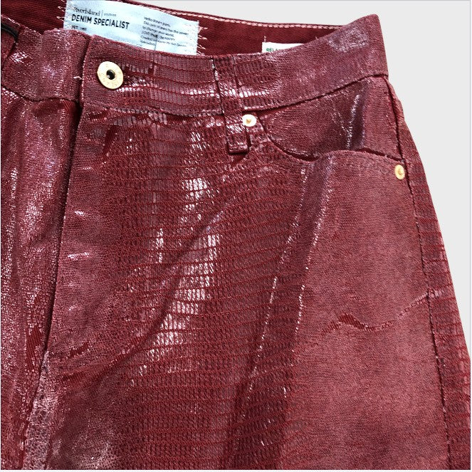 River Island Red Metallic Snake Print Jeans