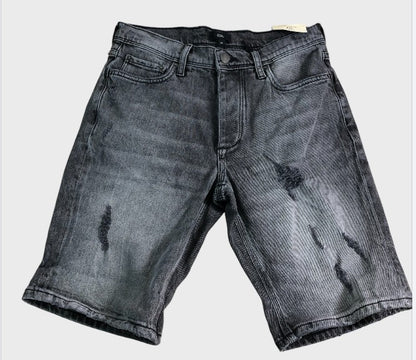 River Island Black Slim Fit Ripped Denim Shorts - Size 28