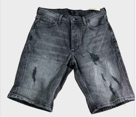 River Island Black Slim Fit Ripped Denim Shorts - Size 28